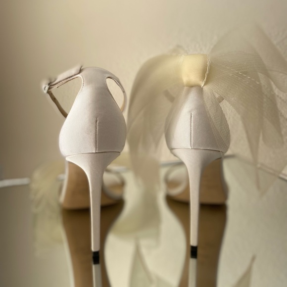 New Jimmy Choo Aveline 100 Latte Sandals Asymmetric Grosgrain Fascinator Bow - Picture 15 of 15